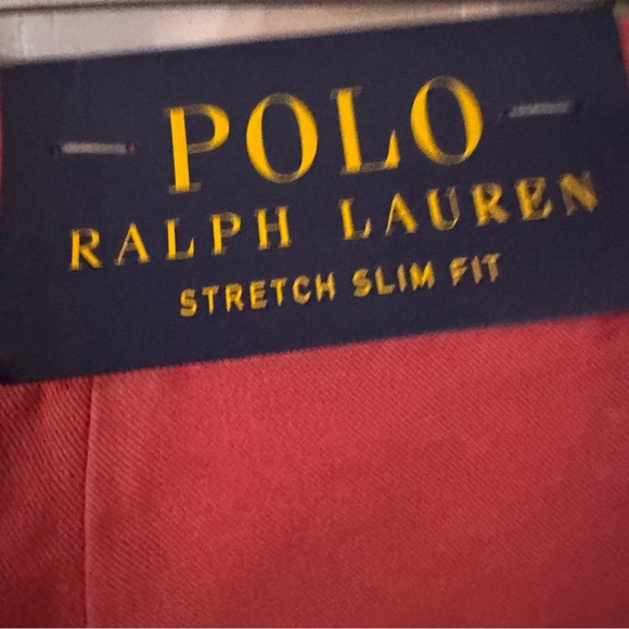 NWT Men Ralph Lauren Polo Logo Chino Slim Fit Flat Front Pants Sz 34x32 Red - Picture 5 of 12